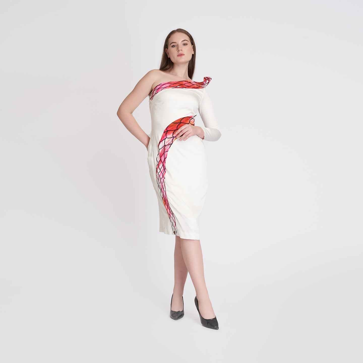 ORGANIC LOTUS SILK WHITE SNAKE DRESS