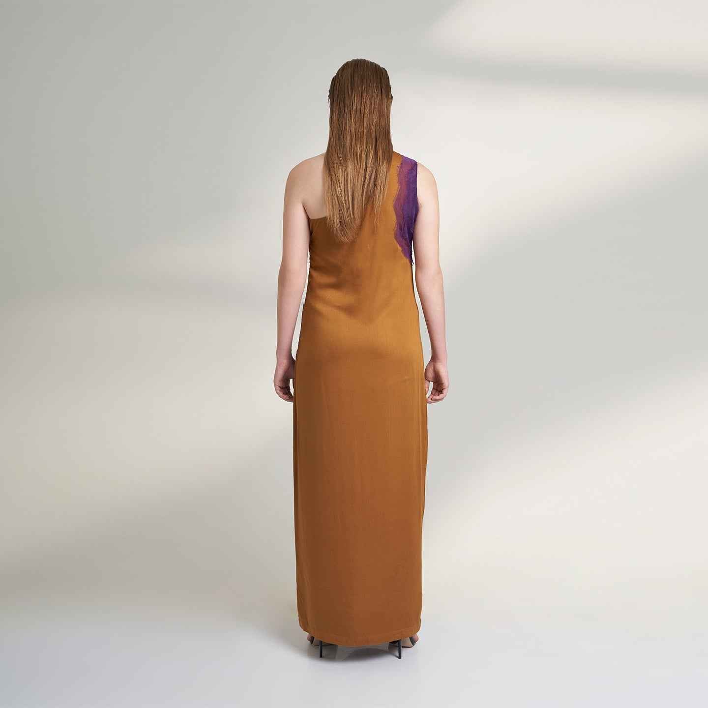 ORGANIC LOTUS SILK LONG MUSTARD AND PURPLE DRESS