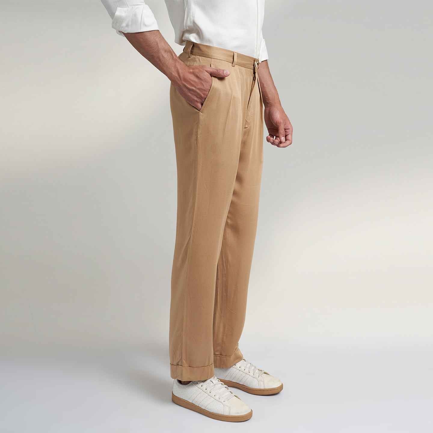 ORGANIC LOTUS FABRIC BEIGE COLOR TROUSER