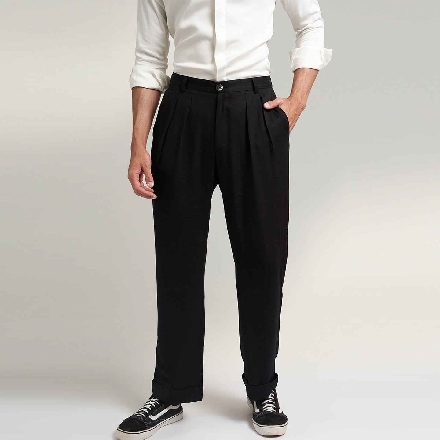 ORGANIC LOTUS SILK FABRIC BLACK TROUSER