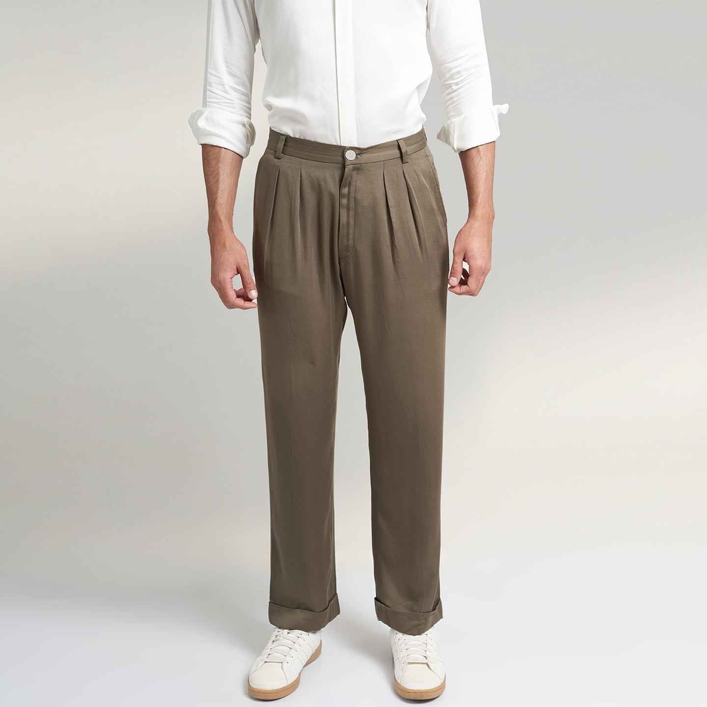 ORGANIC OLIVE GREEN VEGAN SILK TROUSER
