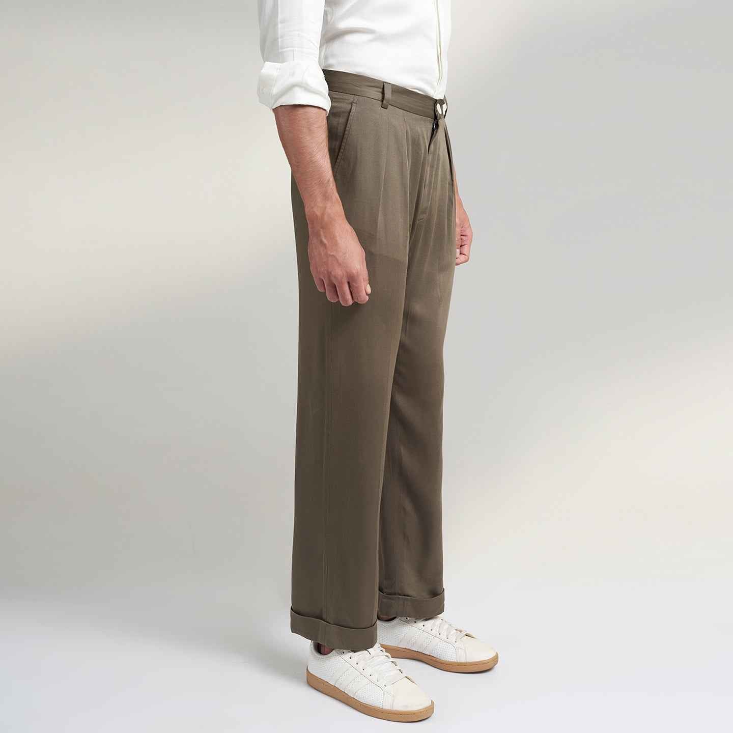 ORGANIC OLIVE GREEN VEGAN SILK TROUSER