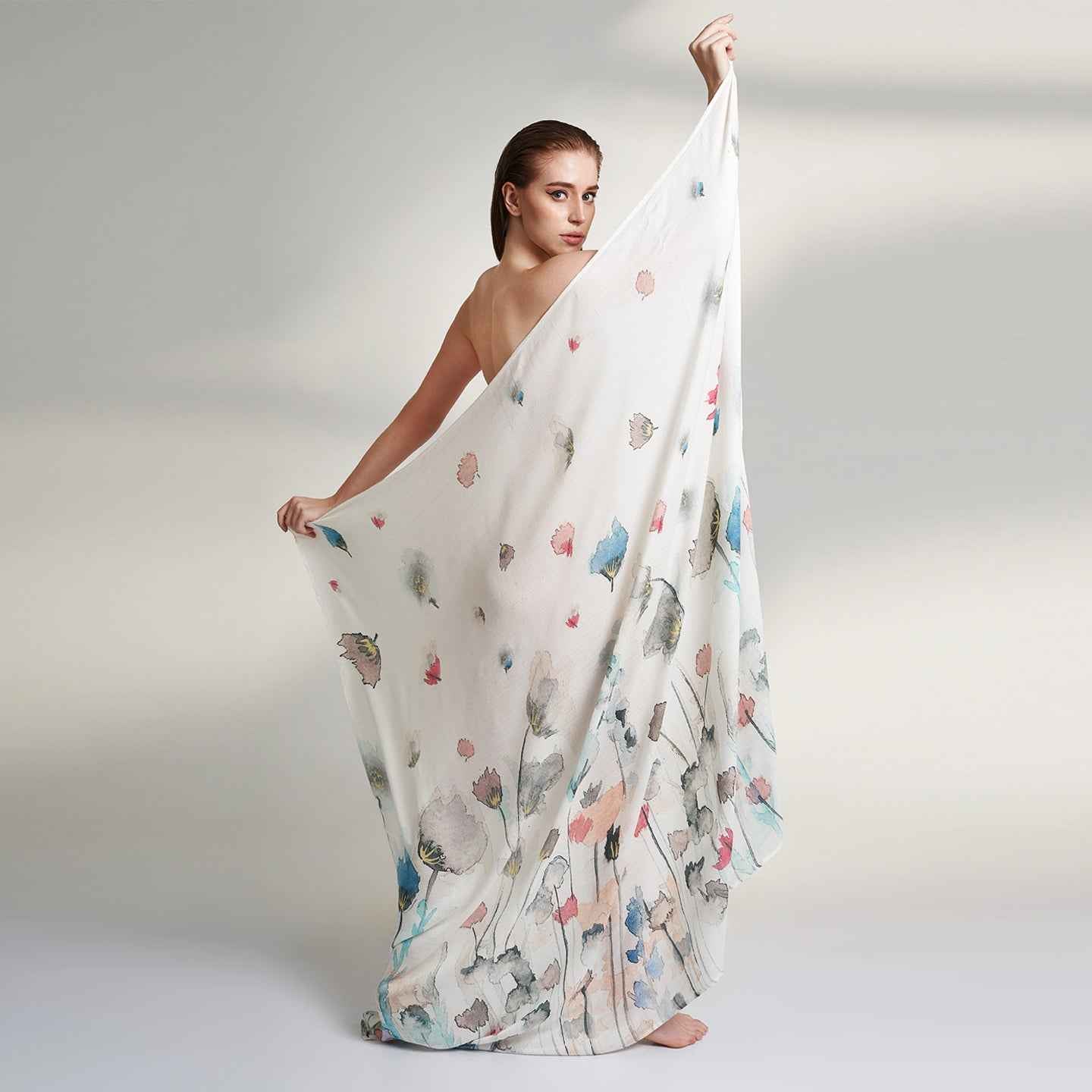 ORGANIC ALOE VERA FABRIC AFIA WOMENS WHITE SCARF