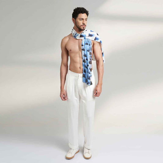 ROSE PETAL DESIGNER BLUE AND WHITE SCARF