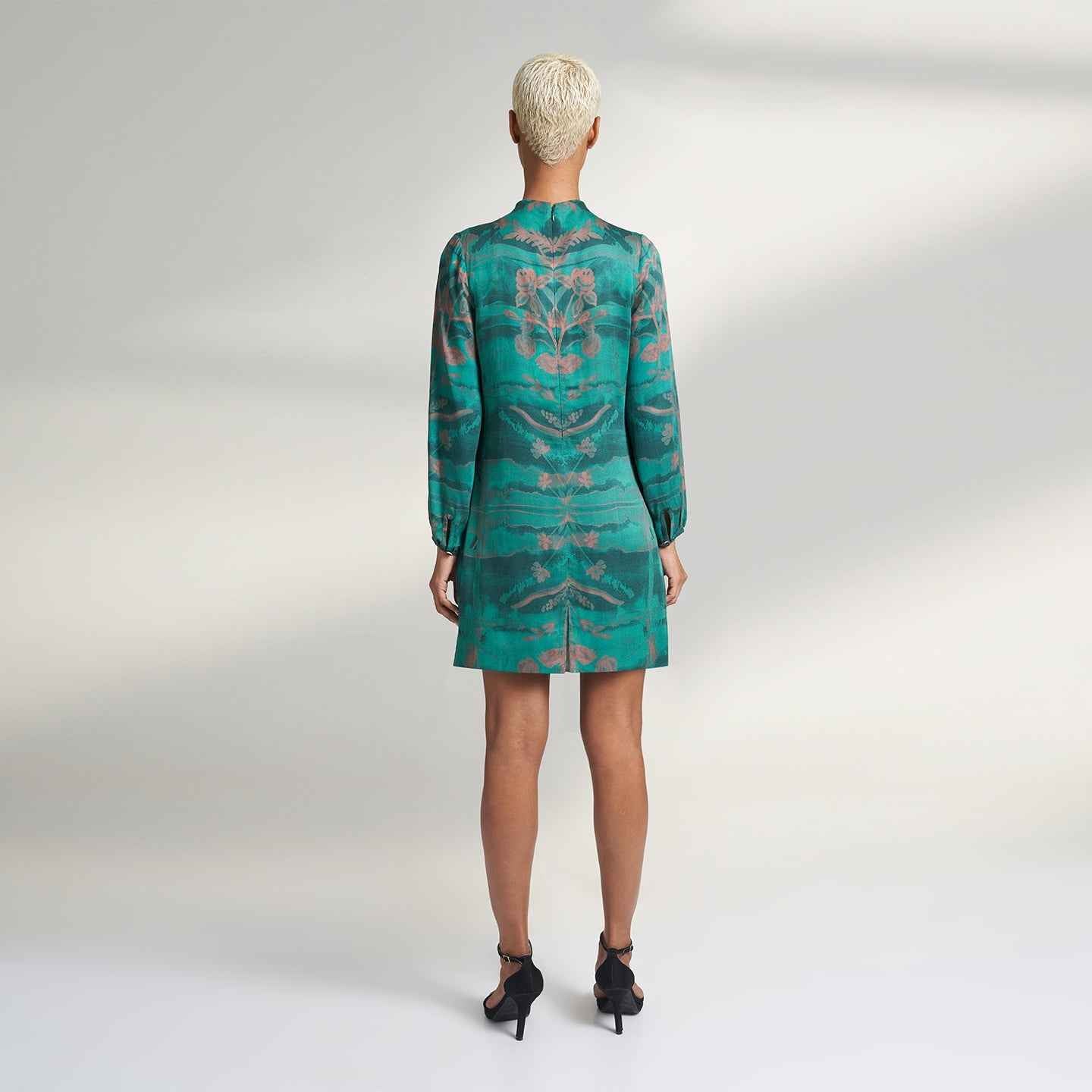ORGANIC LOTUS FABRIC SHORT GREEN PEACH COCKTAIL DRESS