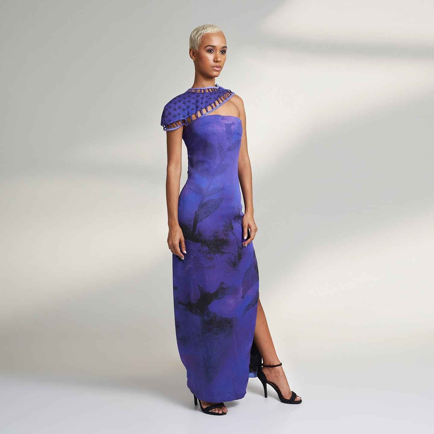ORGANIC LOTUS SILK LONG PURPLE COCKTAIL DRESS