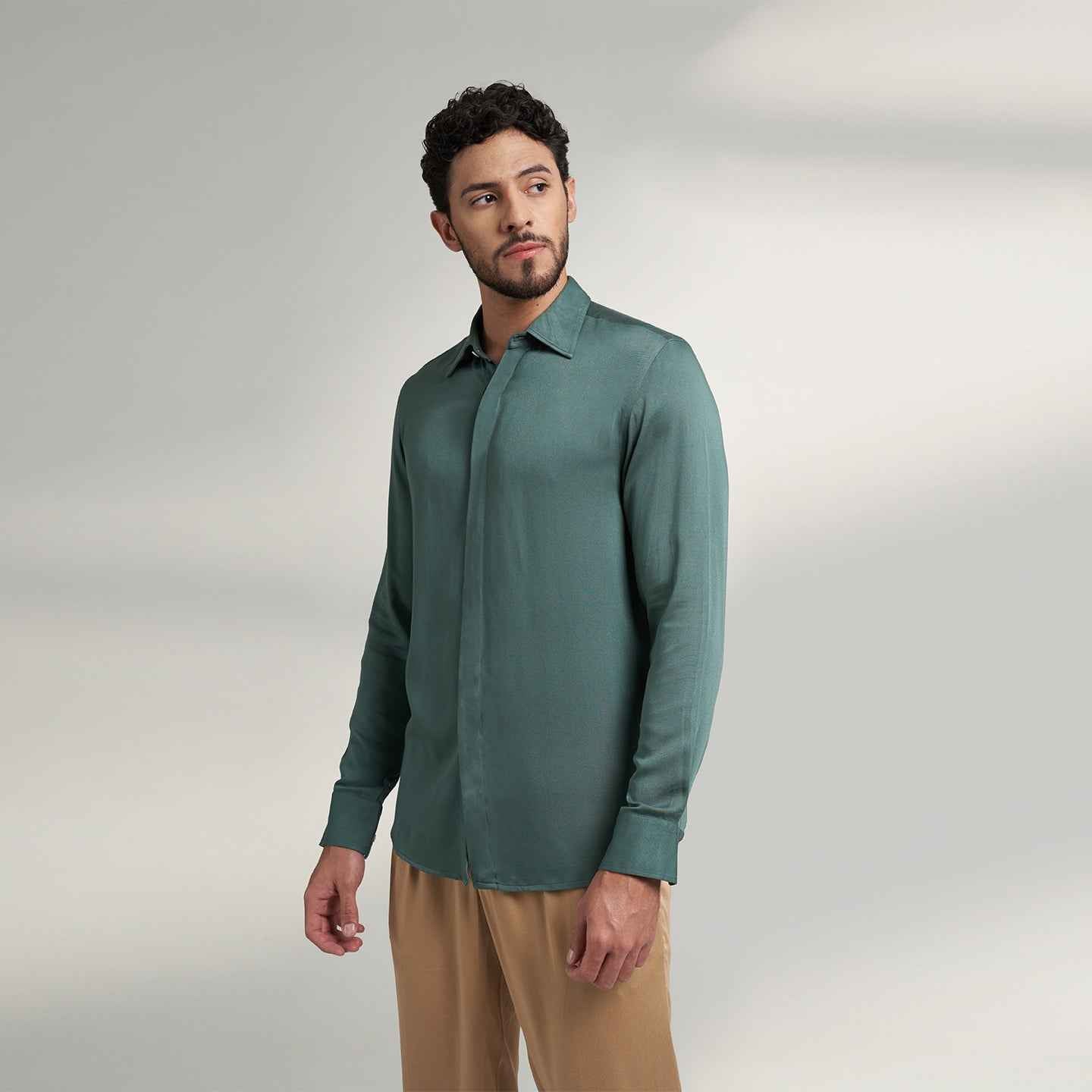 ORGANIC SOLID SAGE GREEN MENS DRESS SHIRT - House of Parvi ORGANIC SOLID SAGE GREEN MENS DRESS SHIRT - House of Parvi