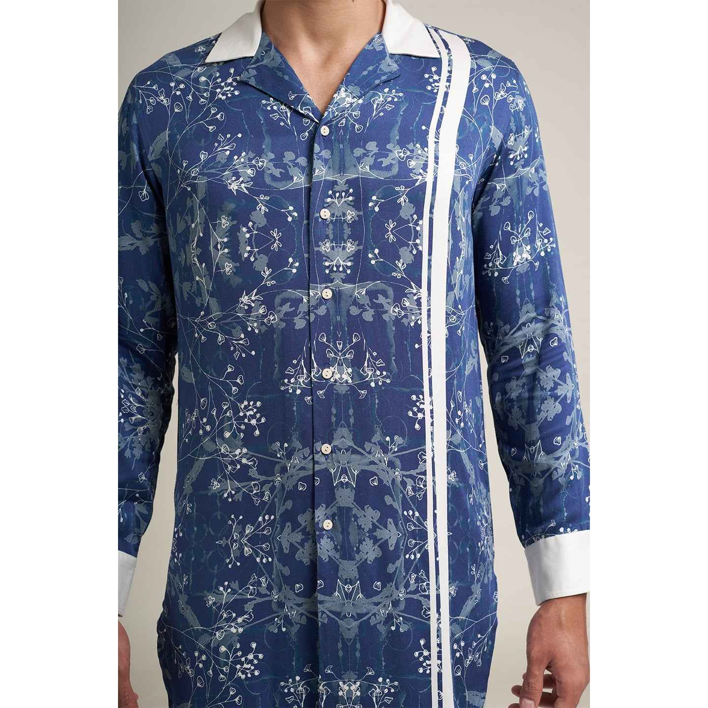 ORGANIC LOTUS FABRIC DESIGNER WHITE AND BLUE SHIRT