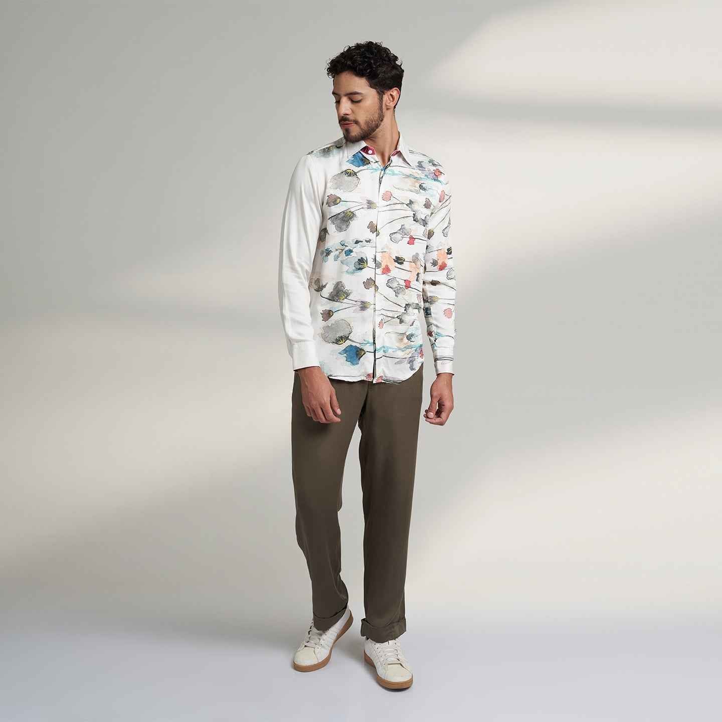 ORGANIC LOTUS FABRIC WHITE FLORAL SHIRT