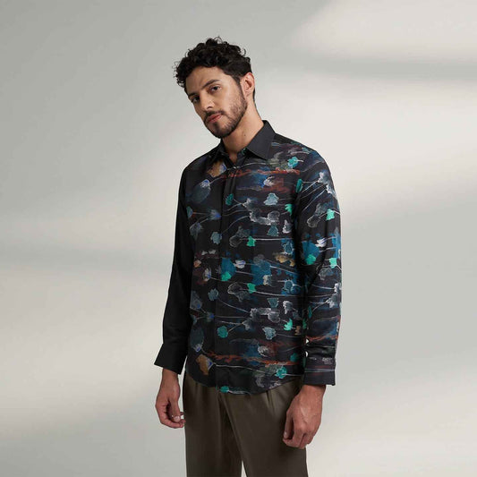 ORGANIC LOTUS FABRIC BLACK FLORAL SHIRT