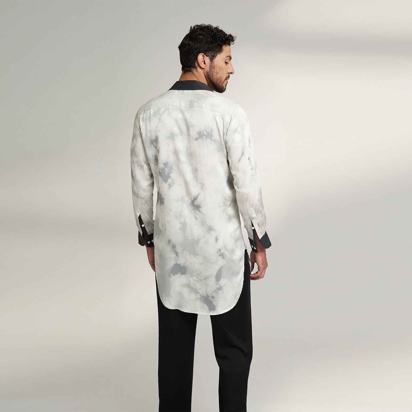 ORGANIC LOTUS STEM FABRIC PRINTED BLACK AND WHITE SHIRT