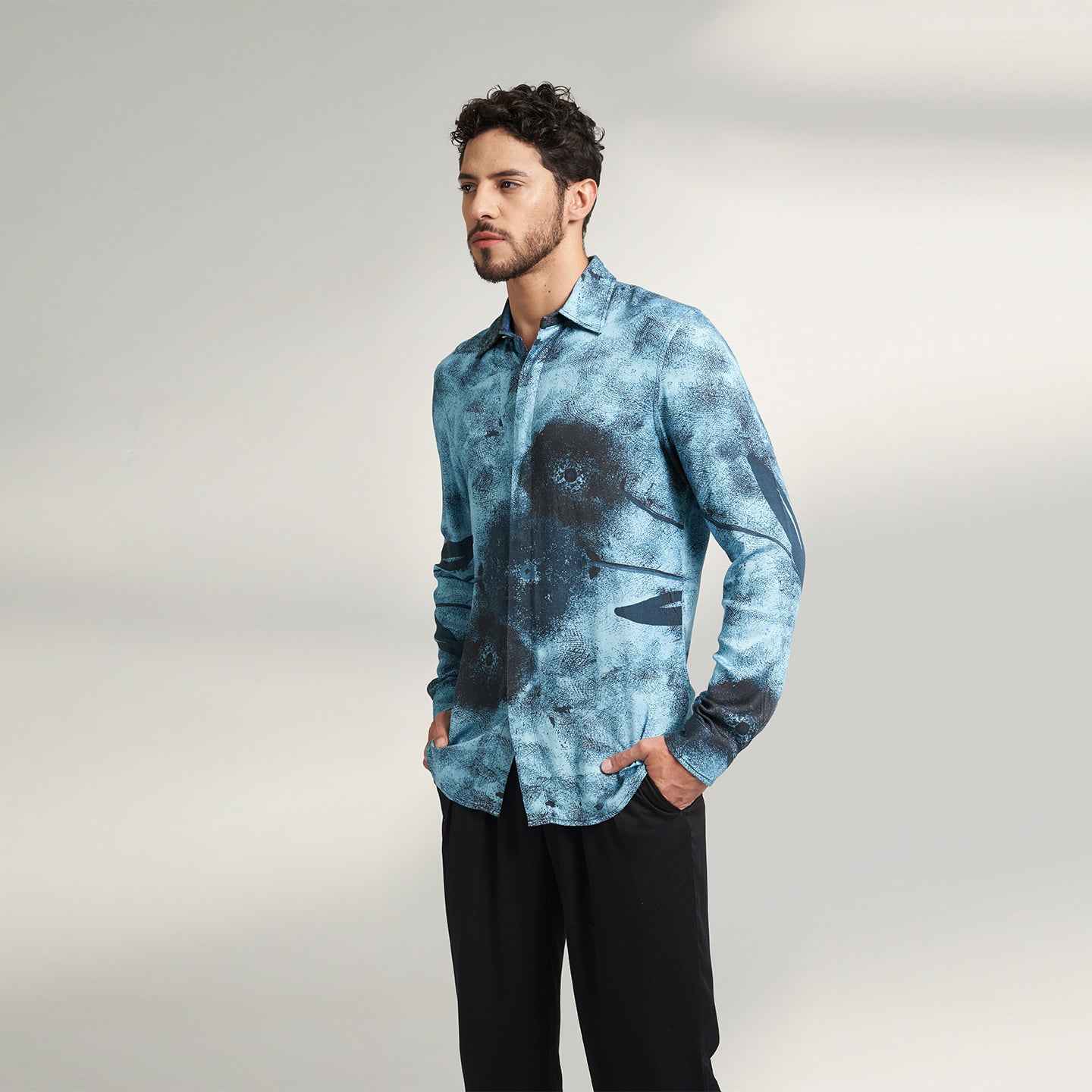 DESIGNER ORGANIC LOTUS FABRIC BLACK AND BLUE SHIRT