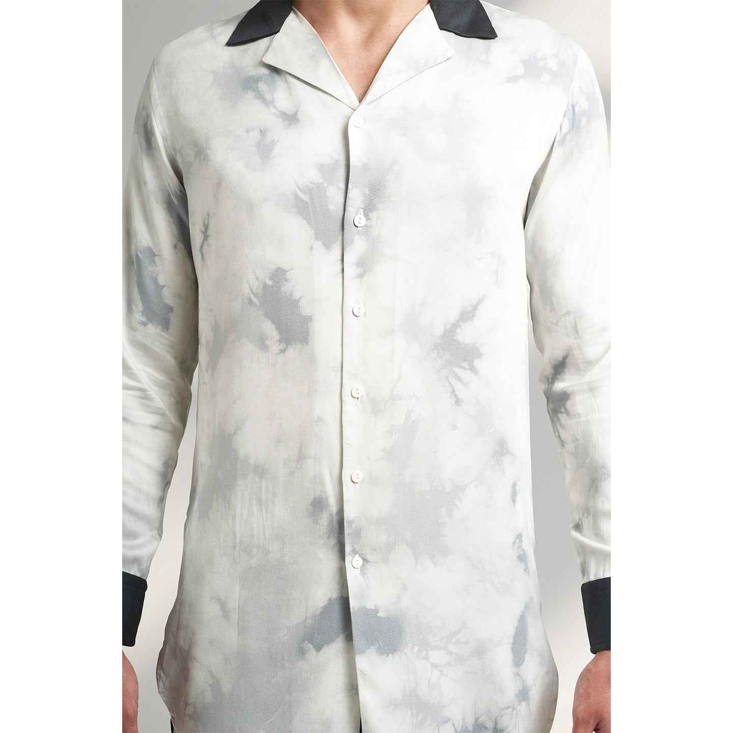 ORGANIC LOTUS STEM FABRIC PRINTED BLACK AND WHITE SHIRT