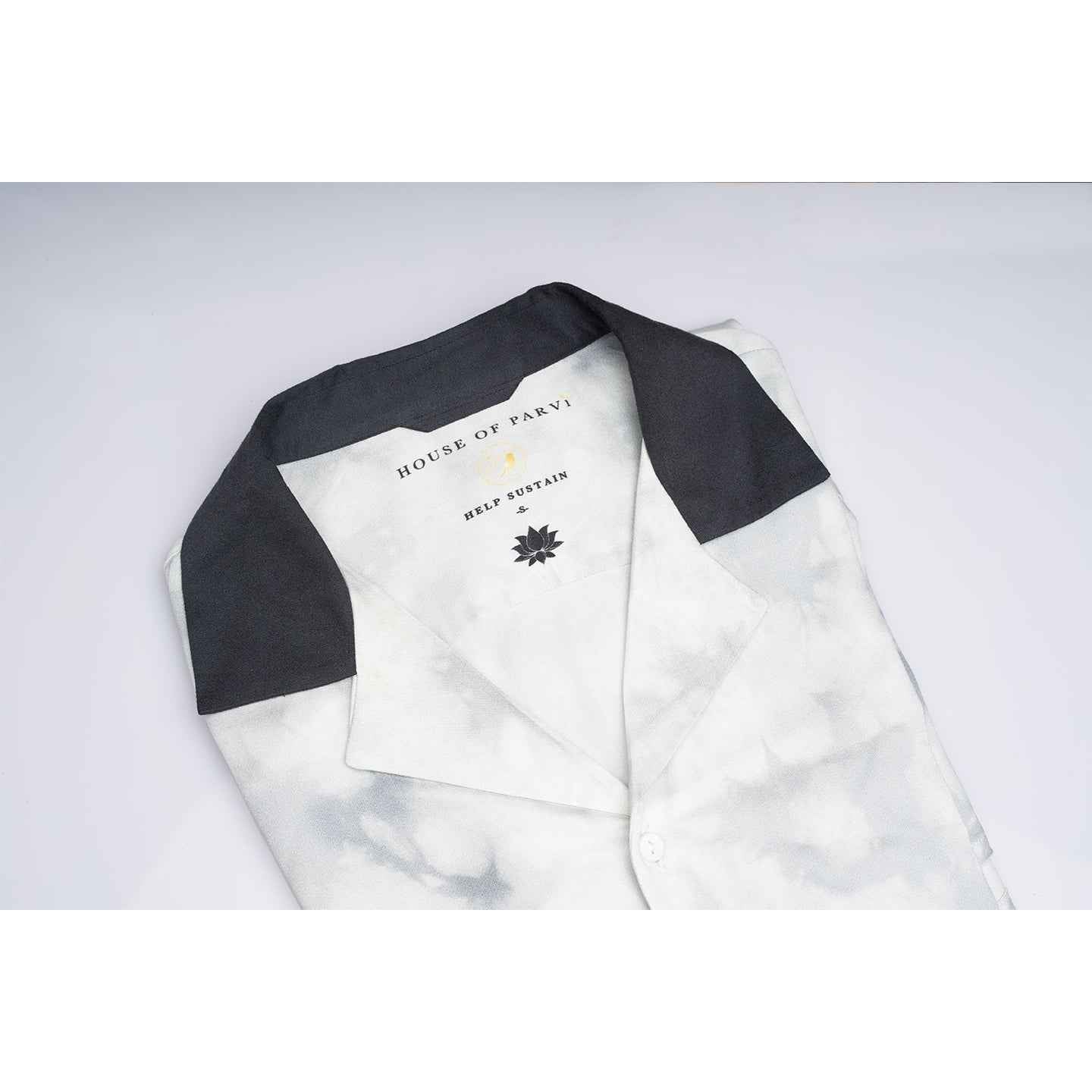 ORGANIC LOTUS STEM FABRIC PRINTED BLACK AND WHITE SHIRT