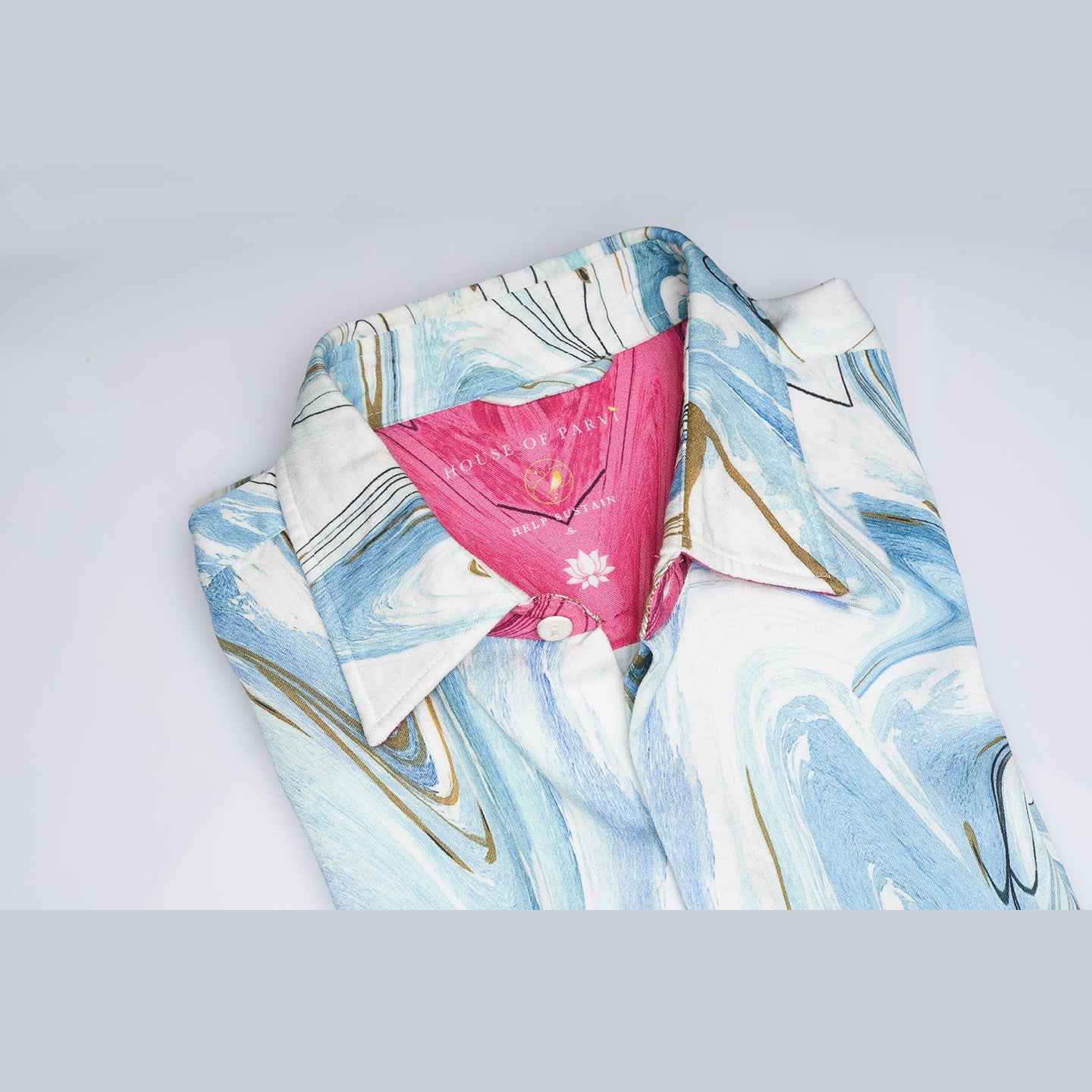ORGANIC LOTUS FABRIC BLUE AND WHITE DESIGNER SHIRT