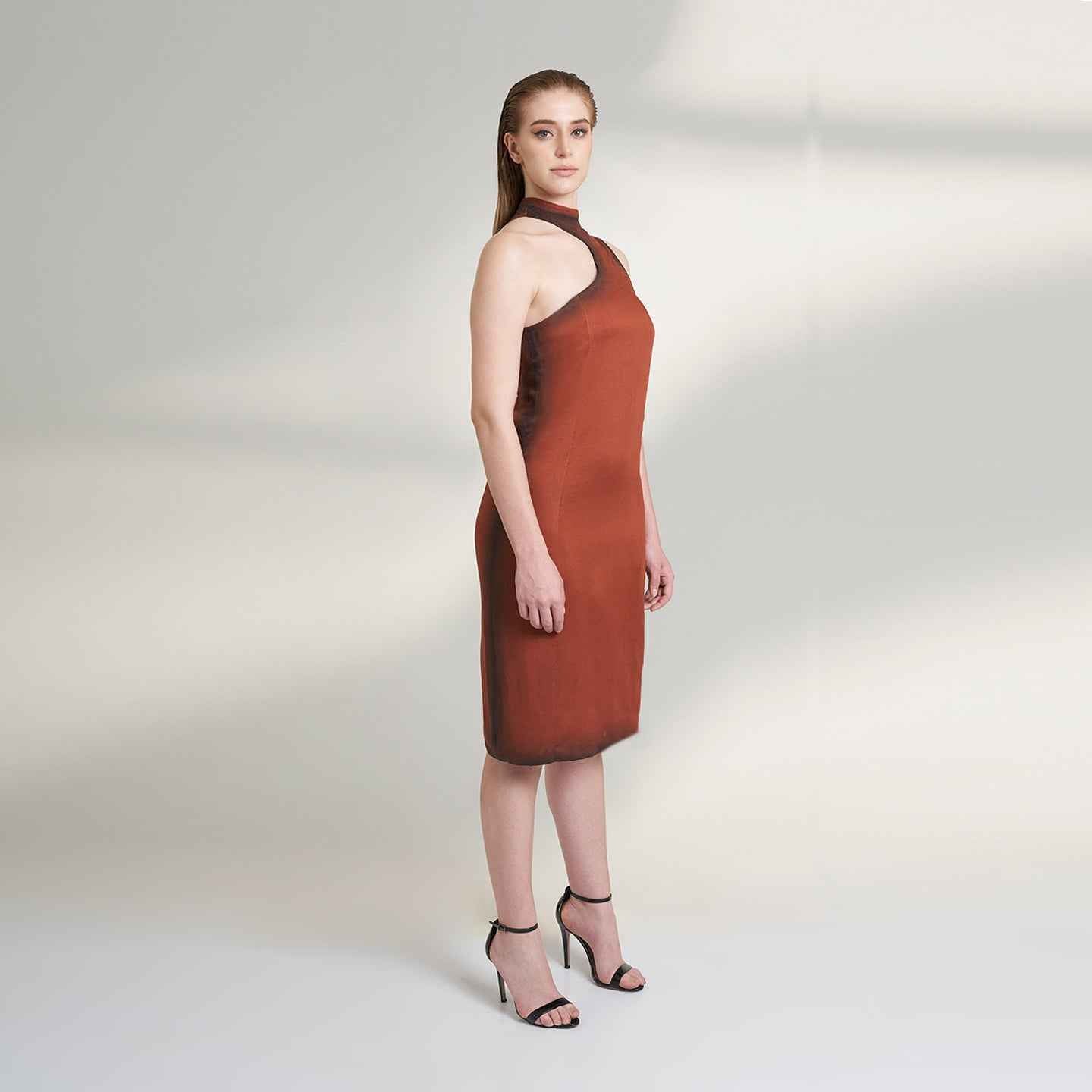 ORGANIC LOTUS STEM FABRIC REINET MAROON COCKTAIL DRESS