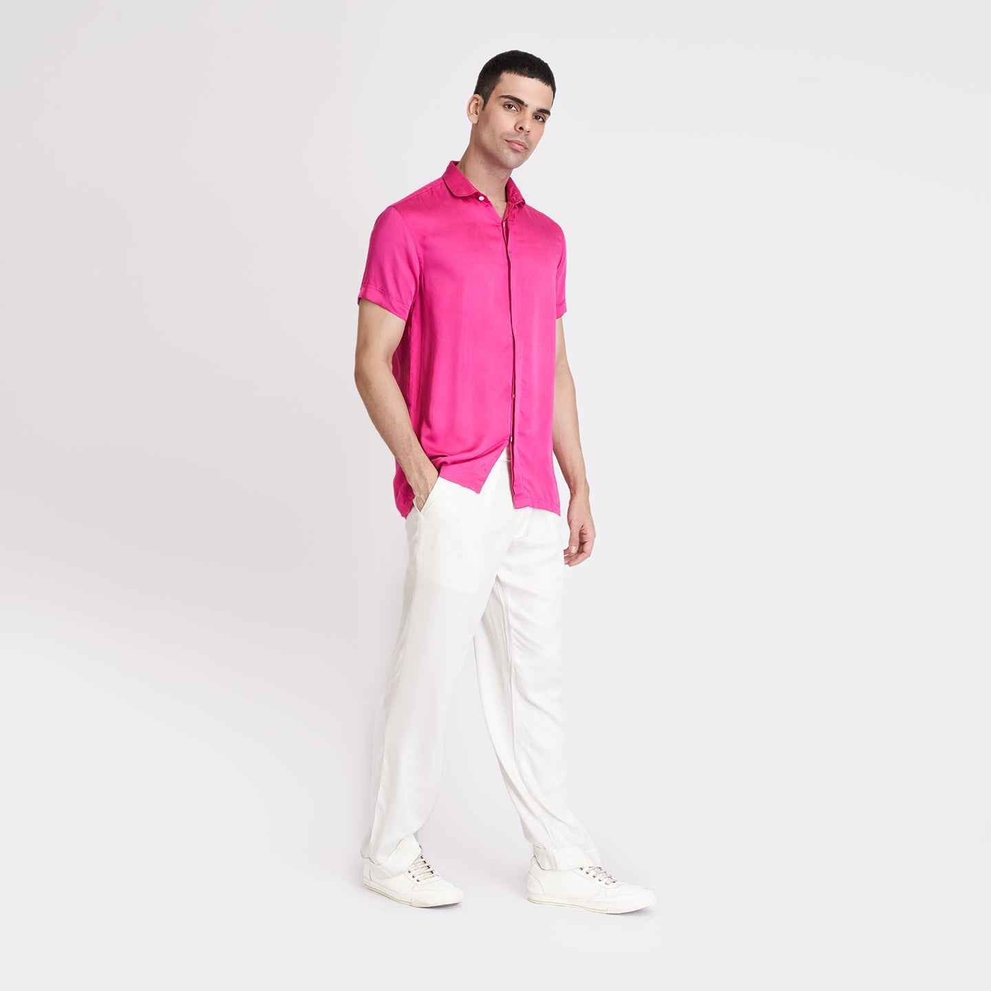 ORGANIC LOTUS SILK HOT PINK MEN'S SHIRT