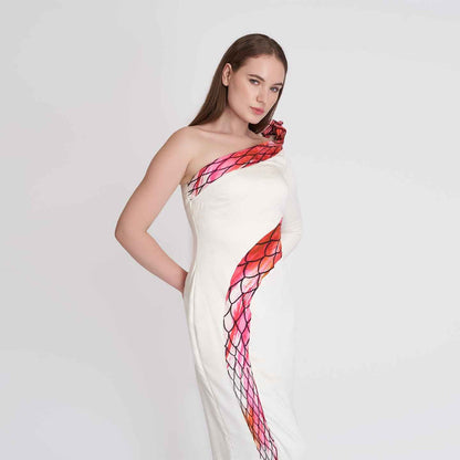 ORGANIC LOTUS SILK WHITE SNAKE DRESS