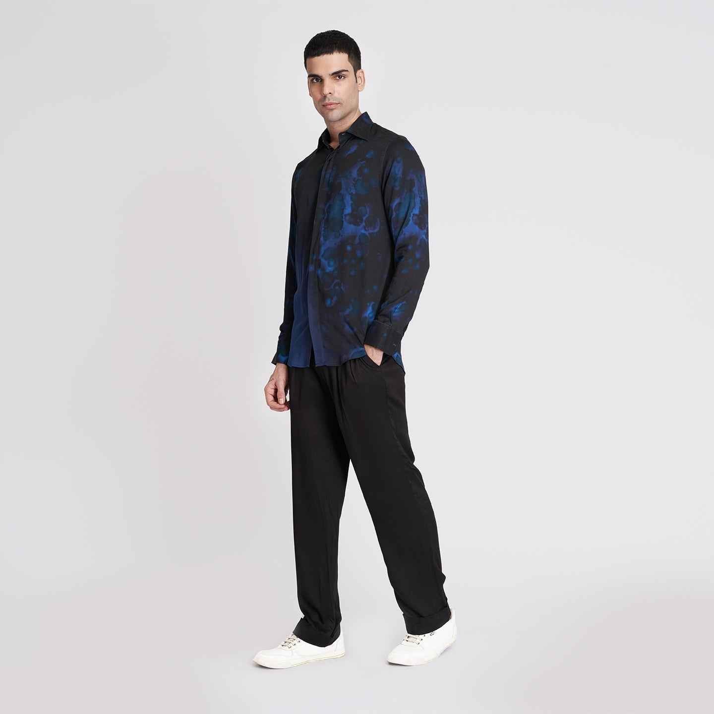 ORGANIC LOTUS SILK BLUE BLACK LUMINOUS SHIRT