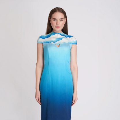ORGANIC LOTUS SILK OMBRE BLUE WOMEN'S DRESS