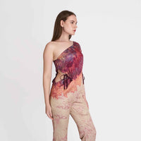Side view of the one-shoulder ombre jumpsuit