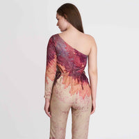 Back view of the one-shoulder ombre jumpsuit