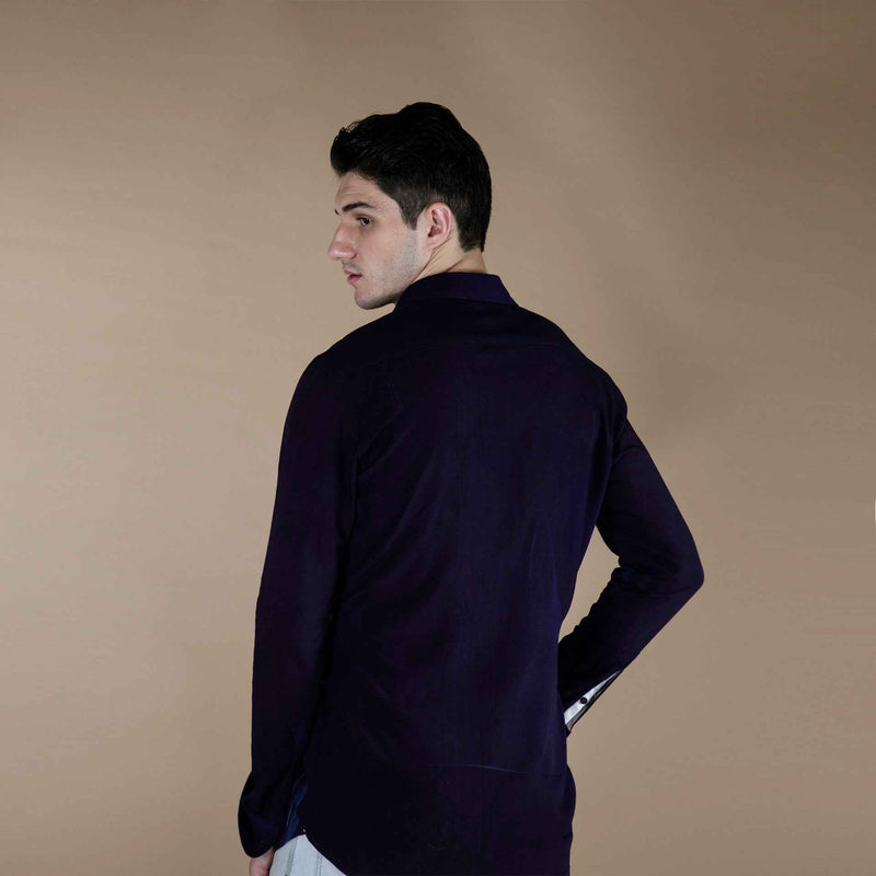 Back view of the deep purple shirt
