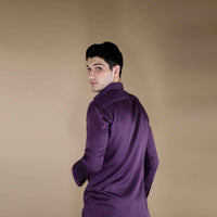 Back view of the solid purple wine silk shirt