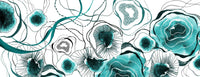 Flat detail of the teal green floral line-art print on the scarf fabric