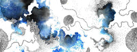 Flat detail of the blue watercolor and polka-dot print on the scarf fabric