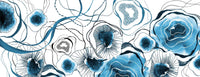 Flat detail of the blue floral line-art print on the scarf fabric