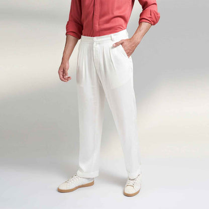 ORGANIC LOTUS FABRIC OFF WHITE TROUSER PANT