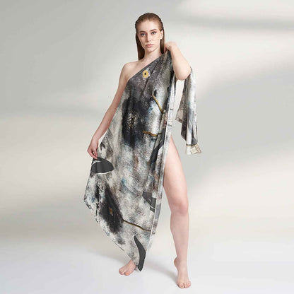 IMANI GREY ORGANIC ROSE PETAL FABRIC SCARF