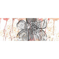 Flat detail of the pink and orange floral drip print on the scarf fabric