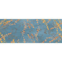Flat detail of the gold branch print on the teal blue scarf fabric