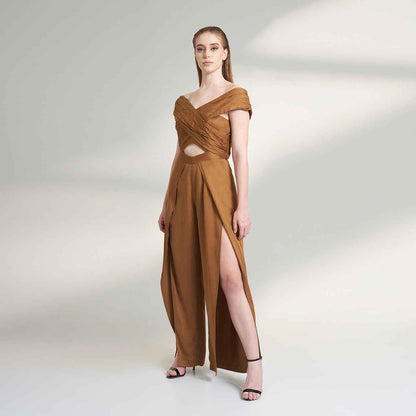 ORGANIC LOTUS FABRIC WOMENS BROWN JUMPSUIT