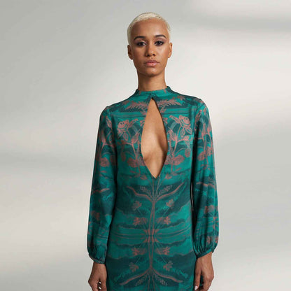 ORGANIC LOTUS FABRIC SHORT GREEN PEACH COCKTAIL DRESS