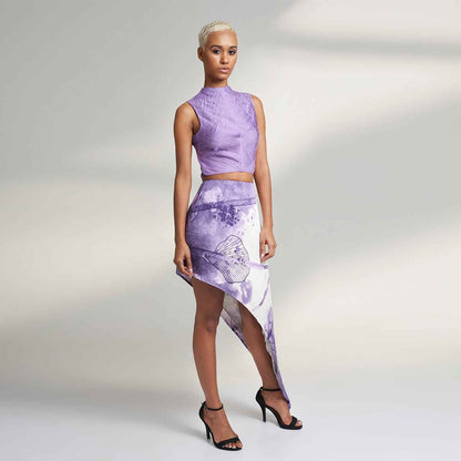 ORGANIC LOTUS FABRIC PURPLE AND WHITE SKIRT