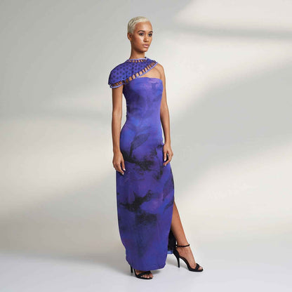ORGANIC LOTUS SILK LONG PURPLE COCKTAIL DRESS
