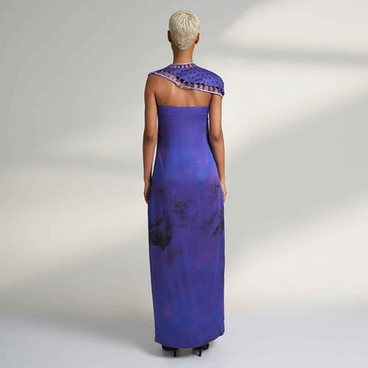 ORGANIC LOTUS SILK LONG PURPLE COCKTAIL DRESS