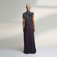 Back view of the long black pinstripe dress