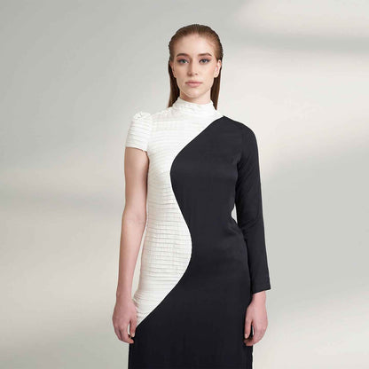 ORGANIC LOTUS FABRIC BLACK AND WHITE COCKTAIL DRESS