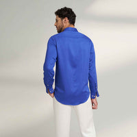 Back view of the solid royal blue shirt