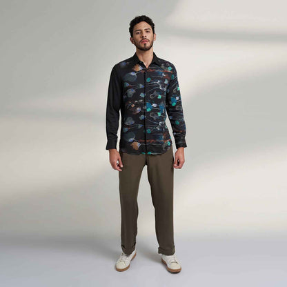 ORGANIC LOTUS FABRIC BLACK FLORAL SHIRT