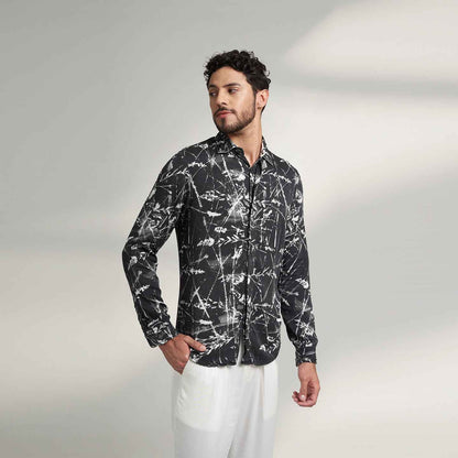 ORGANIC LOTUS FABRIC LEAFY BLACK AND WHITE DESIGNER SHIRT