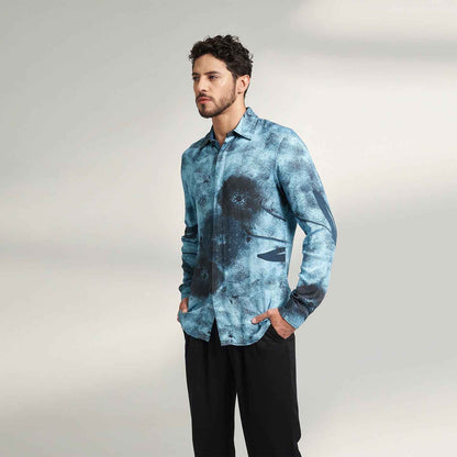 DESIGNER ORGANIC LOTUS FABRIC BLACK AND BLUE SHIRT