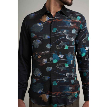 ORGANIC LOTUS FABRIC BLACK FLORAL SHIRT