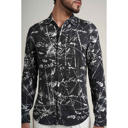 ORGANIC LOTUS FABRIC LEAFY BLACK AND WHITE DESIGNER SHIRT