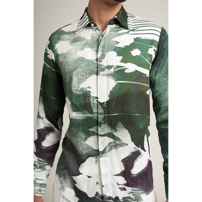 ORGANIC PRINTED GREEN AND WHITE DESIGNER SHIRT