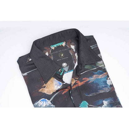 ORGANIC LOTUS FABRIC BLACK FLORAL SHIRT